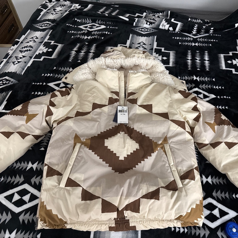 Polo Ralph Lauren Winter Puffer Jacket Southwestern Navajo Print Hooded NWT XL